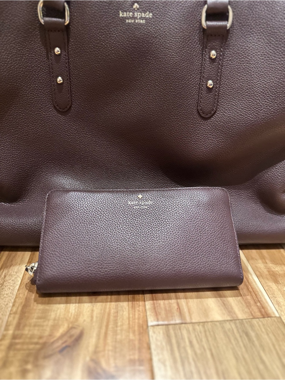 kate spade Deep Plum Pebbled Leather Tote with Zip Wallet